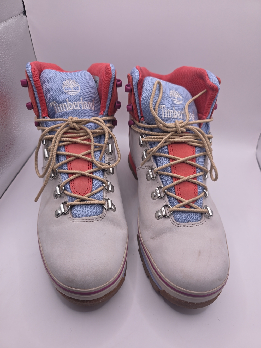 Timberland Light Gray & Coral Hiking Boots, Size 9M, Womens